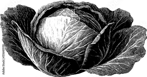 Detailed engraved illustration of cabbage head for vintage print design