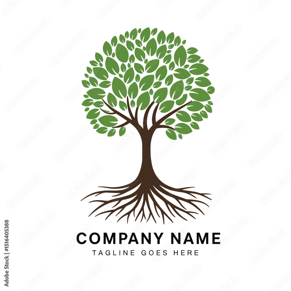 Obraz premium Abstract tree with roots logo design