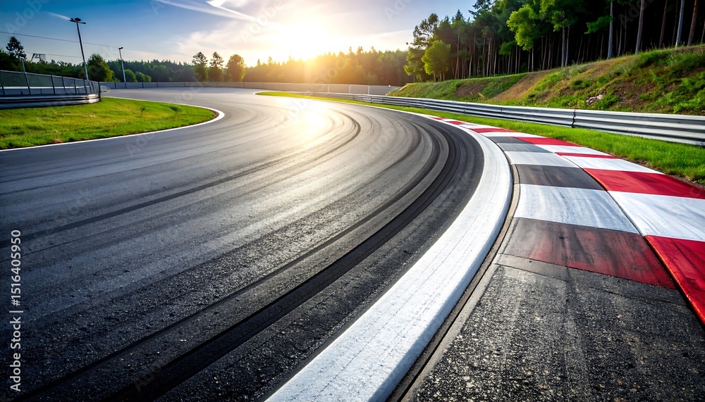 Naklejka premium Race track curve at sunset.