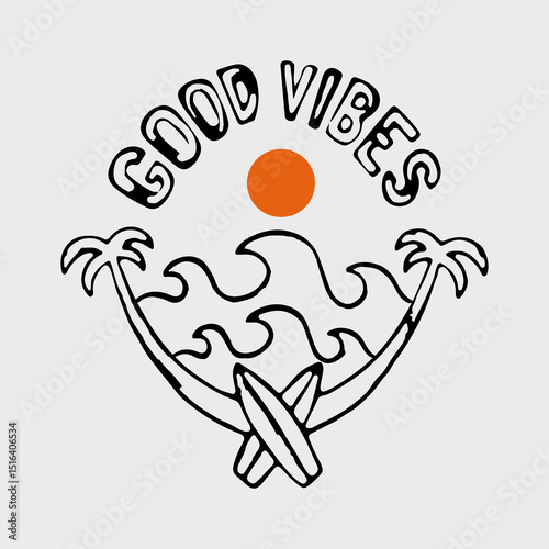 Summer vibes is good vibes vintage hand drawing illustration