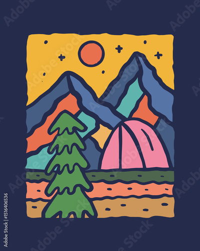 Nature camp, nature mountain for t shirt sticker and print