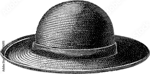 Engraved illustration of child's hat in black and white line art