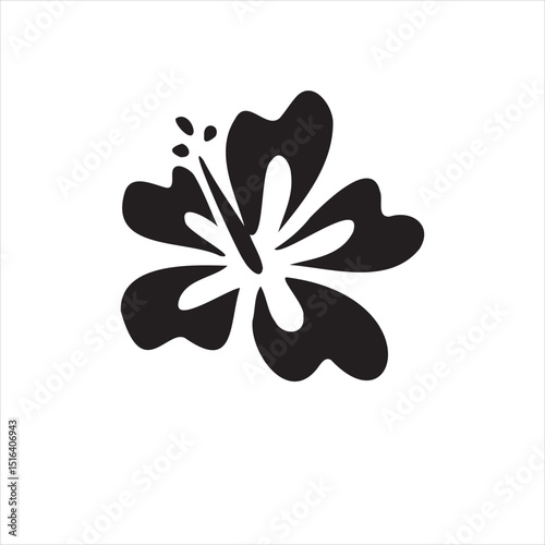 Stylized solid hibiscus icon with central stamen detail. Suitable for print designs, stickers, and surf culture branding.