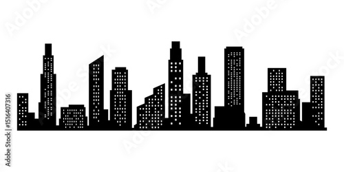 Vector city silhouette. Modern urban landscape. High buildings with windows. Illustration on white background