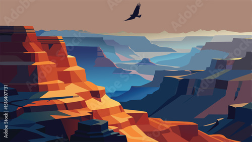 Grand canyon national park arizona landscape with flying bird