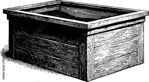 Engraved illustration of wooden compost bin for eco-friendly earth day garden design