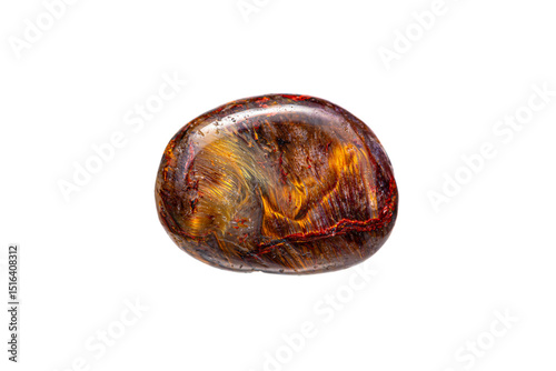 Red pietersite (tempest stone) gemstone on white background (A variety of Chalcedony)(selective focus) photo