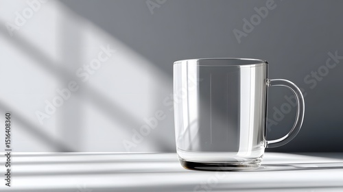 Transparent glass mug with reflections and minimal design