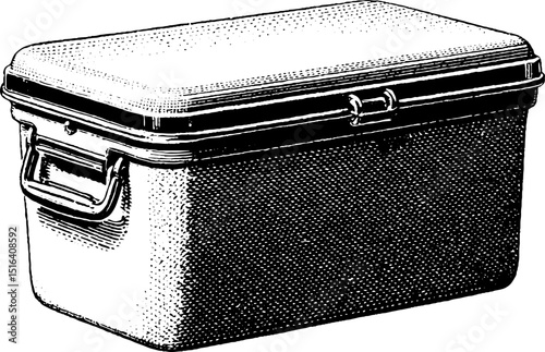 Engraved illustration of cooler box for vintage design use