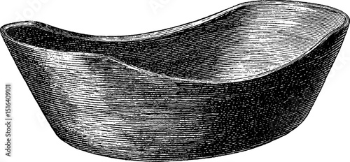 Vintage engraved cradle illustration in bold black lines for historical designs