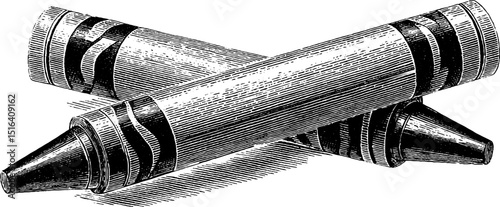 Engraved crayon illustration with bold black lines for art and design