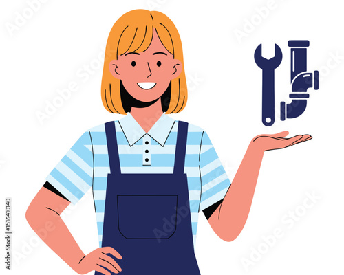Skilled DIY Woman Holding Tools for Plumbing and Maintenance Tasks at Home