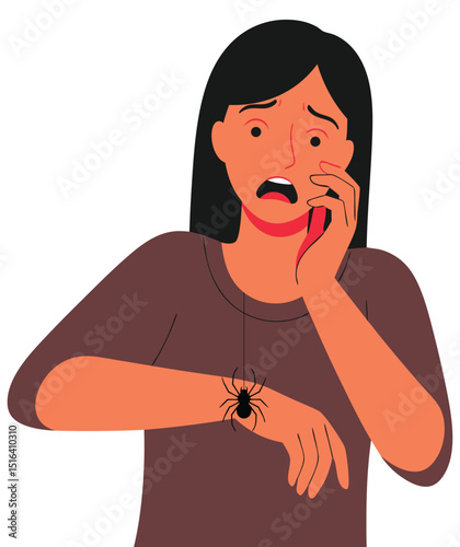 Woman Afraid of Spider Expressing Fear and Startle in a Graphic Illustration