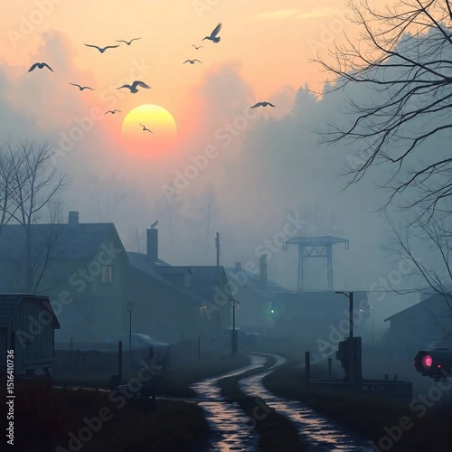 Misty Village Sunrise.