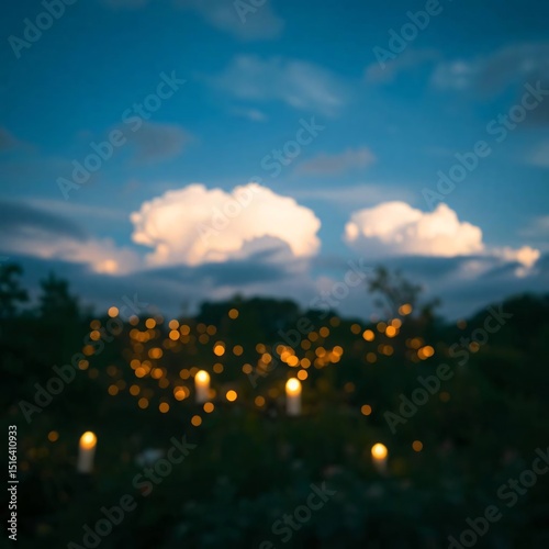 Serene Evening Glow Blurry Candles and Fairy Lights.