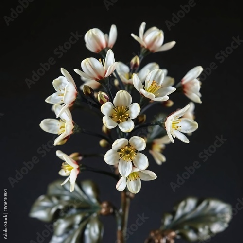 Delicate White Flowers on Dark Background.