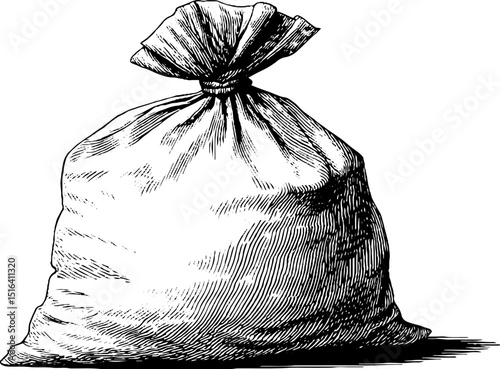 Vintage engraved illustration of flour bag for rustic kitchen decor or culinary packaging design