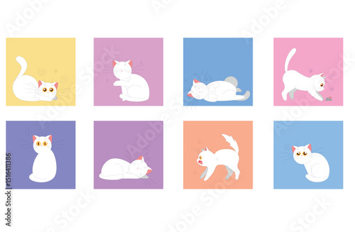 A Charming Collection of Playful Cat Illustrations Crafted in Vibrant, Bright Colors and Styles