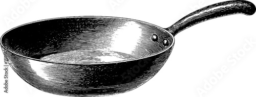 Engraved vintage frying pan illustration for culinary design