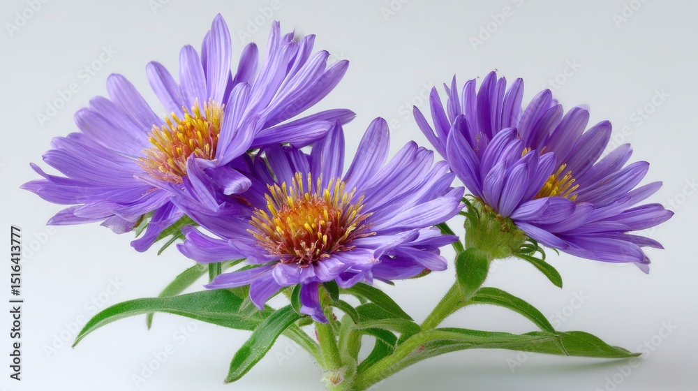 Fototapeta premium Purple asters isolated on white background in full bloom