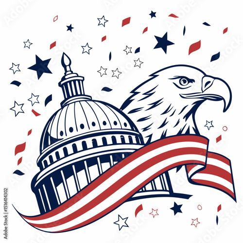 patriotic american eagle and capitol building vector design for independence day celebration artwork usage