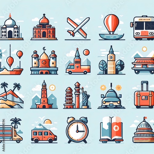 Diverse Travel Icons Close Up