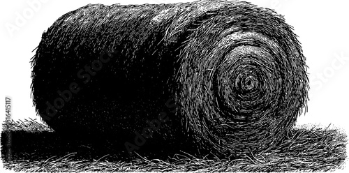 Engraved hay bale illustration with bold lines for rustic design