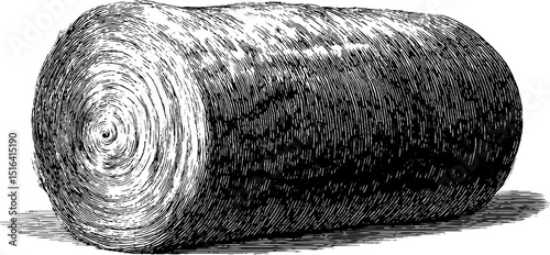 Engraved hay bale illustration in bold black lines for rustic farmhouse decor