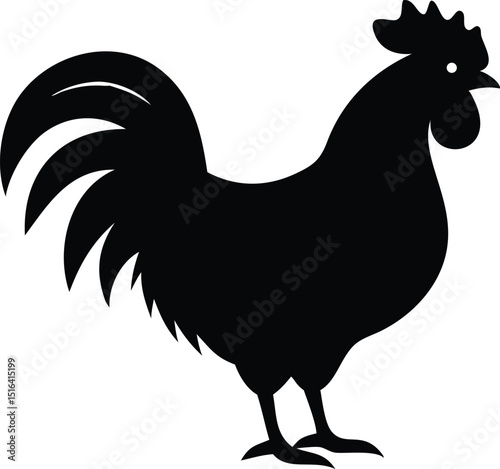 A detailed black rooster silhouette vector design suitable for agricultural farm or morning sunrise theme