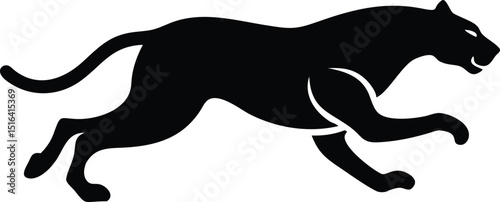 A dynamic black silhouette vector depicting a cheetah in full running stride on a clean white background