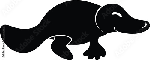 A sleek black silhouette depicting a platypus swimming through water showing vector design elegance and grace