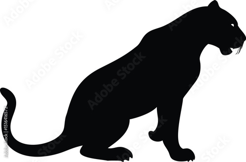 A stunning black silhouette of a crouching tiger vector design presented on a white background offering graphic appeal