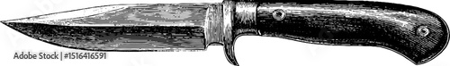 Engraved knife illustration with black bold lines for vintage design projects