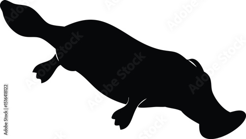 Black platypus swimming silhouette vector illustration on white background for various design projects and applications