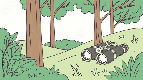 Forest Scene with Binocular Icon Focus – Nature Spotter Vector