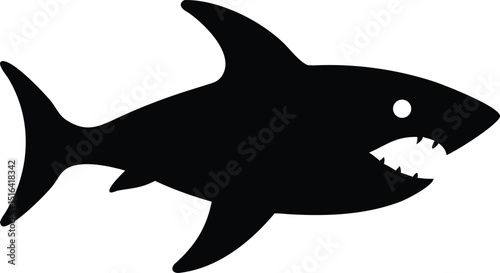 Black shark silhouette vector design with open mouth illustration for educational resources or aquatic themed projects