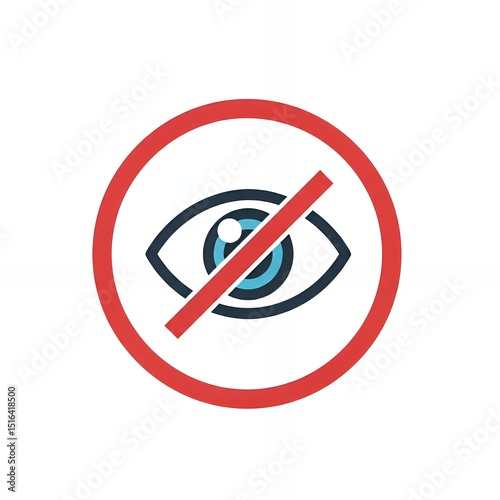 Free Download Restricted Eye Icon in Red Circle with Bar, Minimalist Vector Illustration - GFXLoad