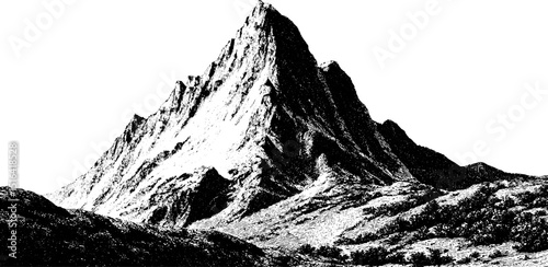 Engraved mountain peak illustration in black and white for artistic design