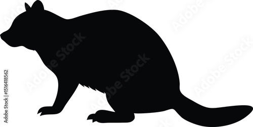 Black silhouette design of a crouching raccoon vector illustration with transparency on a white background