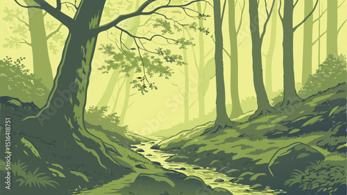Forest Watercolor Style Vector — Soft and Artistic Forest Scene Illustration