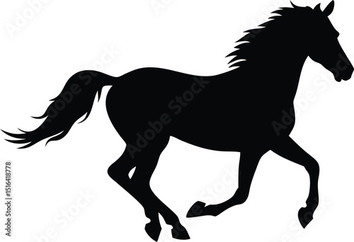 Black silhouette illustration of a galloping horse vector design suitable for various creative projects