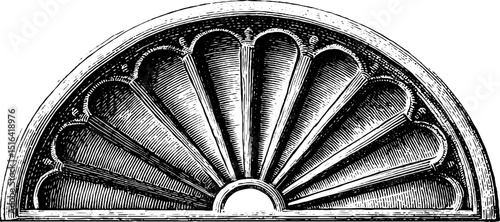 Engraved illustration of elegant ogival window design for architectural print