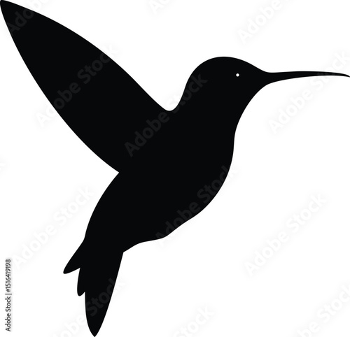 Black silhouette of a hovering hummingbird vector illustration on white background ideal for various design projects