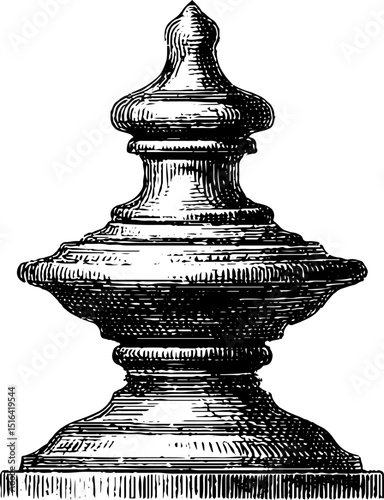 Intricate black engraved ornate finial design for artistic and decorative purposes