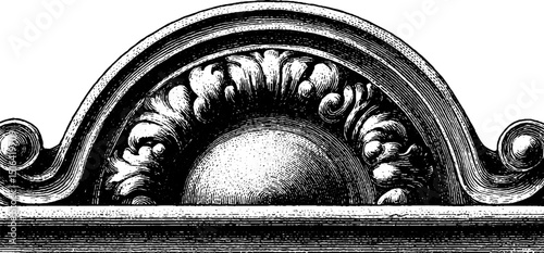 Ornate window frame engraving with intricate baroque details for architectural design
