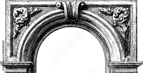 Ornate architectural arch design featuring engraved decorative motifs for creative projects