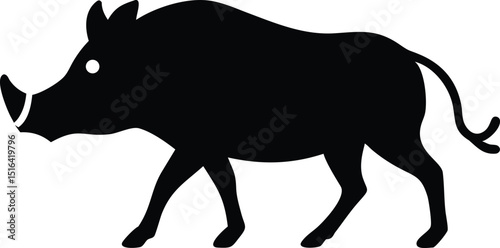 Black silhouette of a warthog walking in vector style illustrating wildlife and animal concepts