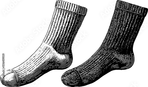 Vintage engraved illustration of a pair of socks for design and print projects