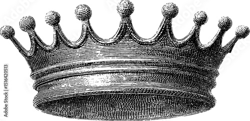 Vintage engraved paper crown illustration for artistic design and decoration