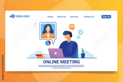 Modern Flat Design Illustration of Online Meeting